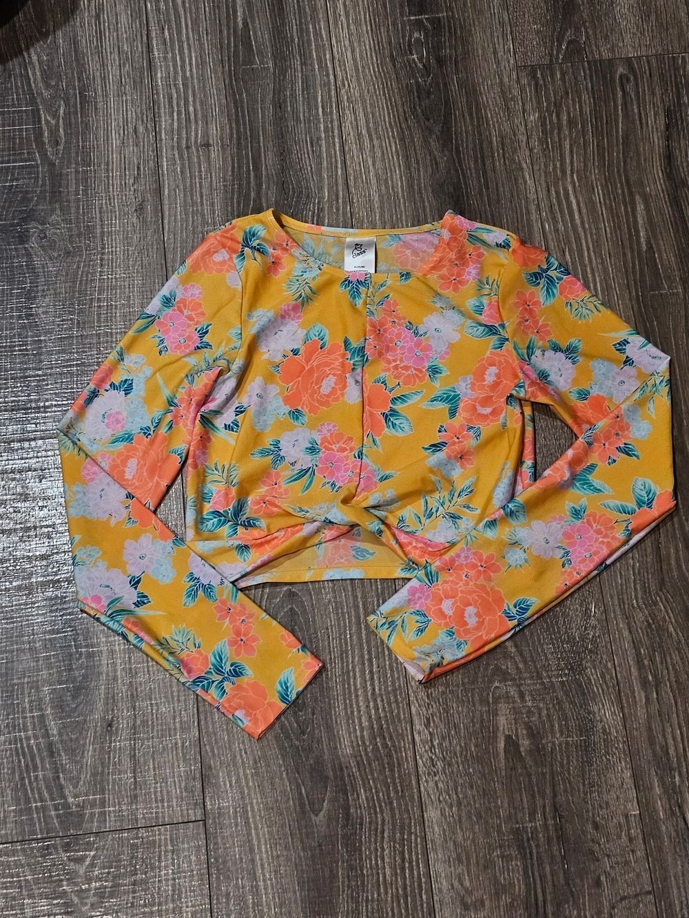 art class Swim Top Size 14/16 Yellow Floral Long Sleeve Kids Rash Guard Top